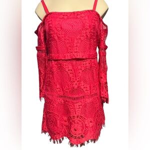 Nicole Miller Lace Off-Shoulder Dress in Bold Pink
